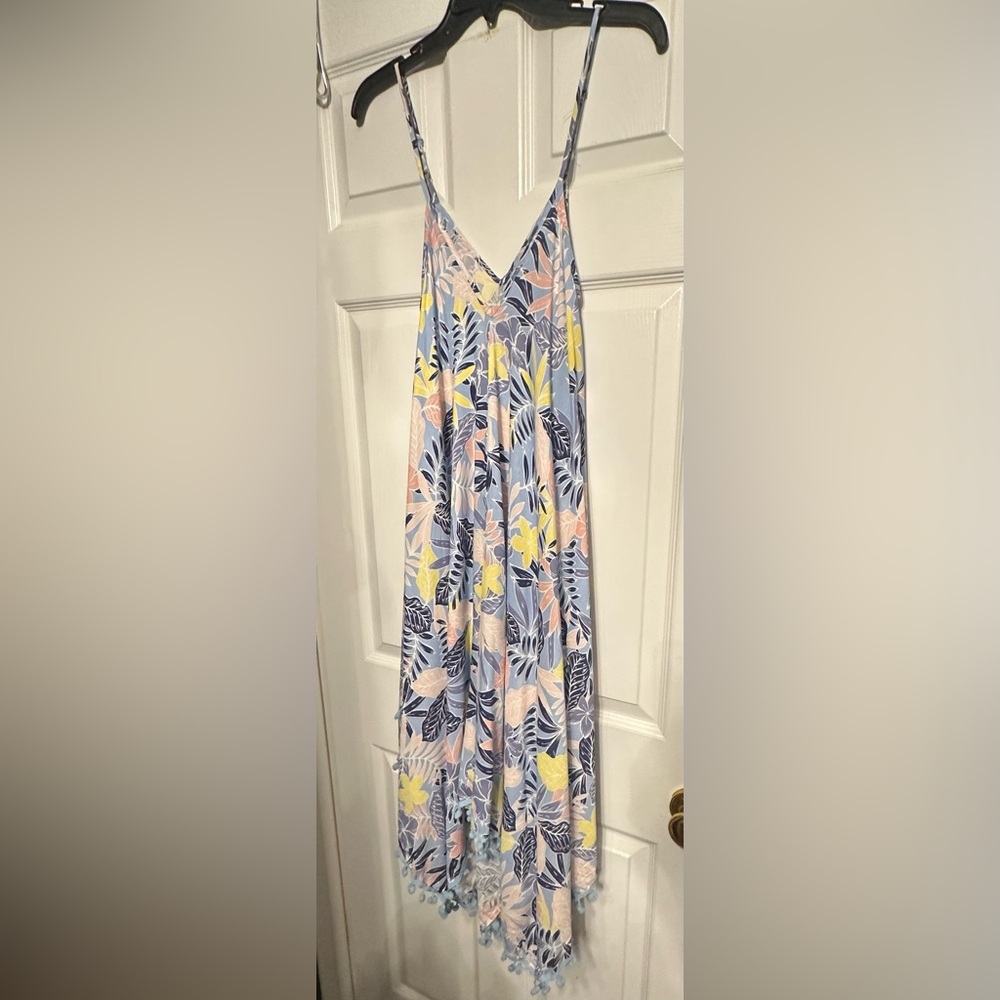 GOA JAPNA Beachwear M womens Hawaiian Floral Boho Vacation Sun Dress Pom-poms